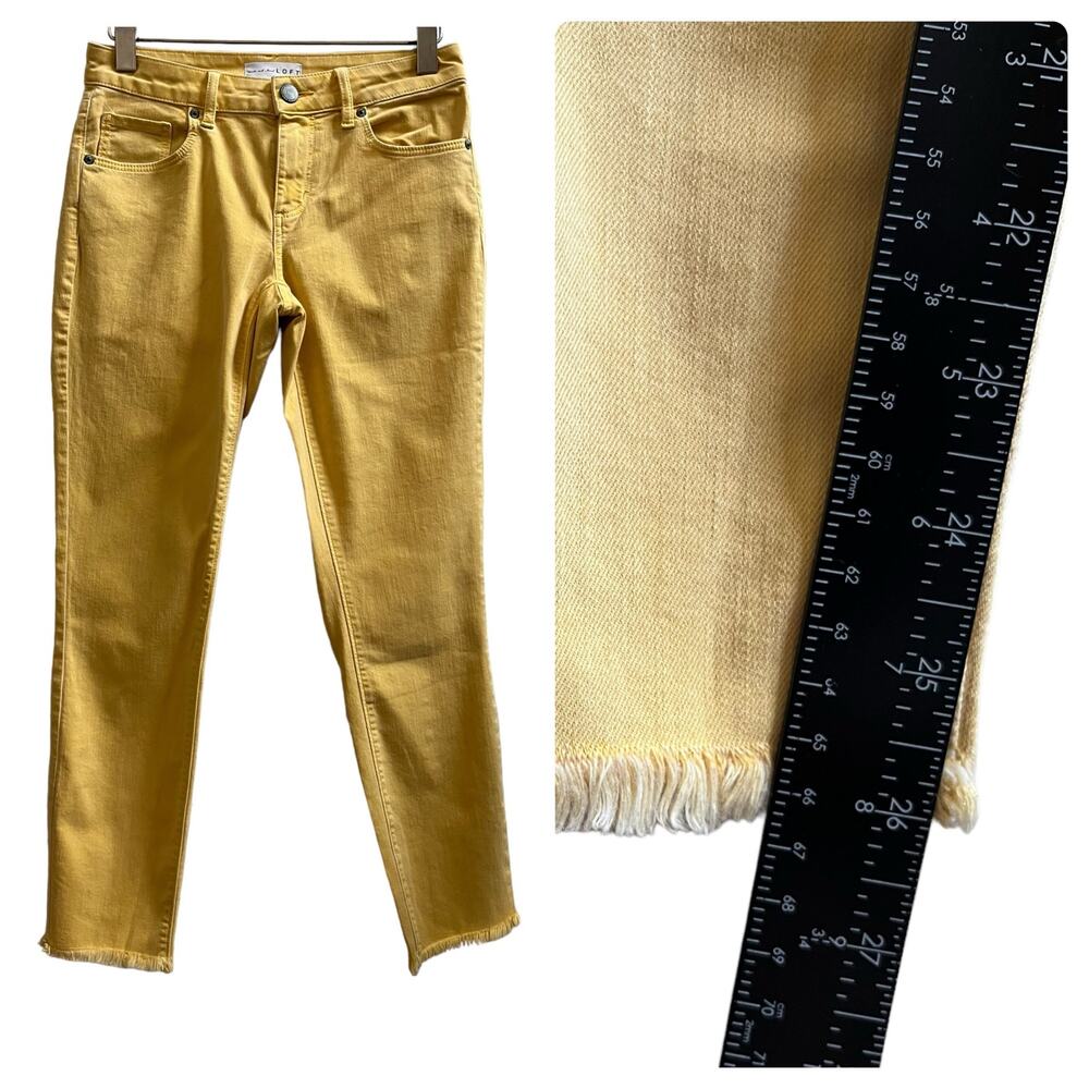 Loft Size 25 Yellow Weather Look Curvy Skinny Raw Hem Crop Jean 26 Inch Inseam - Picture 9 of 12